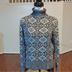 Talbots Black and White Patterned Turtleneck Sweater